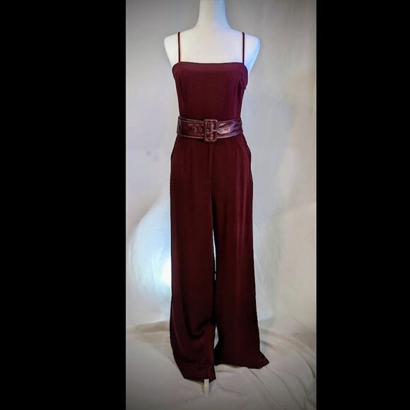 Burgundy Romper w Belt & Pockets by Express x Negin Mirsalehi - Picture 2 of 9